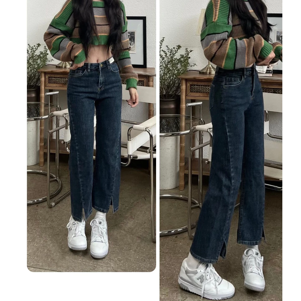 Quần Jean Ống Đứng Xẻ Gấu Giữa Denim Cotton Co Giãn (Nhiều mẫu, có bigsize) - Quần jeans lưng cao JO41