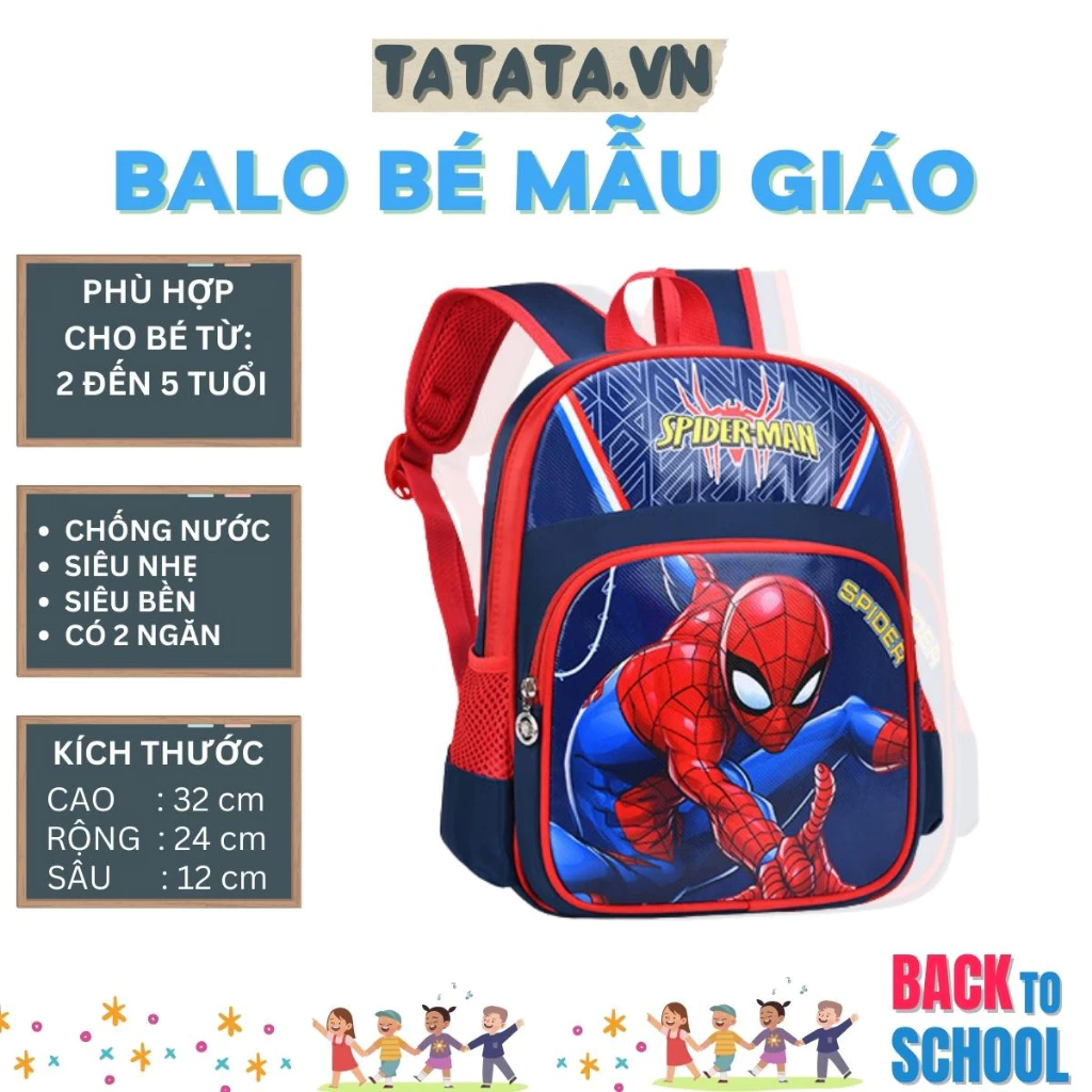 Balo mẫu giáo, nhà trẻ cho BÉ TRAI và BÉ GÁI từ 2 đến 5 tuổi SIÊU NHÂN NHỆN (tata1)