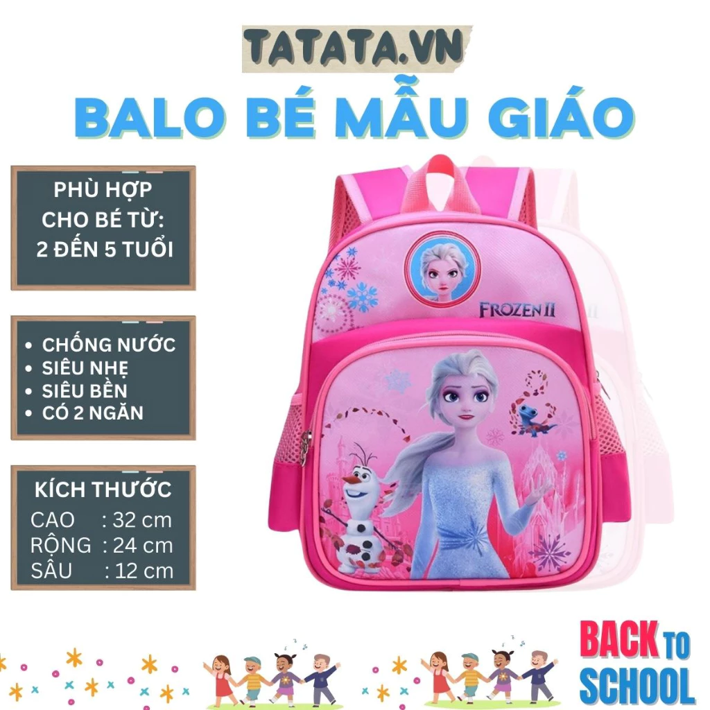 Balo mẫu giáo, nhà trẻ cho BÉ TRAI và BÉ GÁI từ 2 đến 5 tuổi họa tiết CÔNG CHÚA ELSA