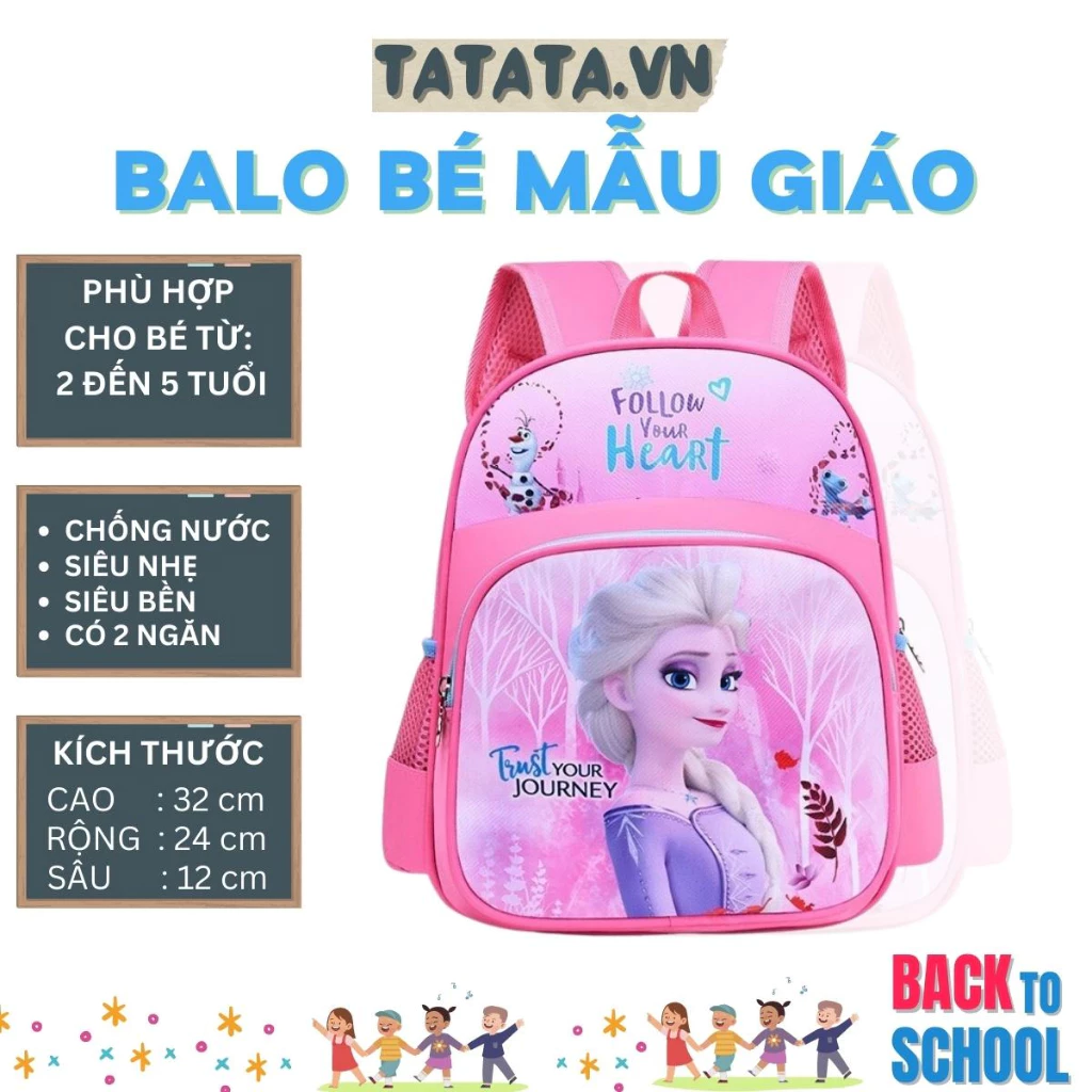 Balo mẫu giáo, nhà trẻ cho BÉ GÁI từ 2 đến 5 tuổi họa tiết CÔNG CHÚA ELSA (tata)