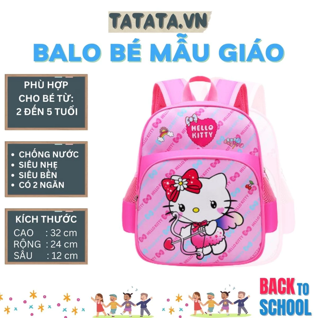 Balo mẫu giáo, nhà trẻ cho BÉ GÁI từ 2 đến 5 tuổi họa tiết HELLO KITTY (tata)