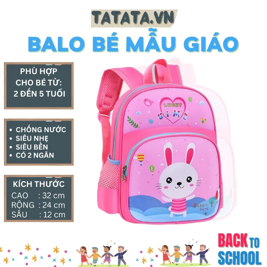 Balo mẫu giáo, nhà trẻ cho BÉ GÁI từ 2 đến 5 tuổi họa tiết THỎ HỒNG CUTE (tata)