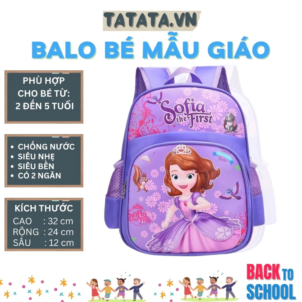 Balo mẫu giáo, nhà trẻ cho BÉ GÁI từ 2 đến 5 tuổi họa tiết CÔNG CHÚA SOFIA (tata)