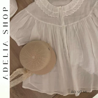 「ADELIA」Áo Sơ Mi Trắng Kiểu Viền Bèo Form Rộng Dễ Thương Chất Đũi Adelia.Shop