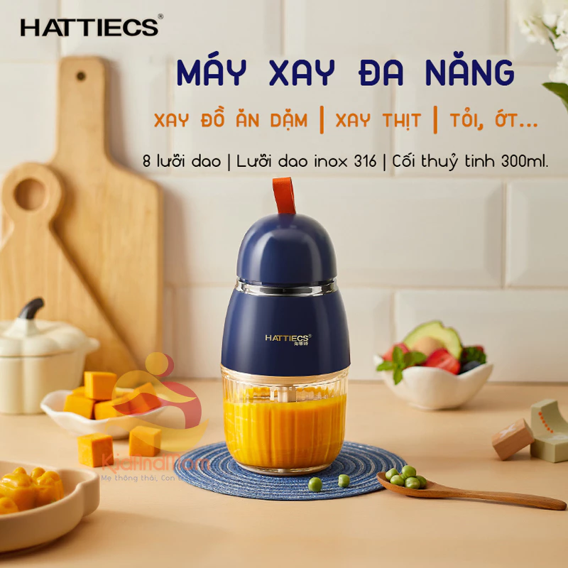 Máy xay cầm tay đa năng KidAndMom Hattiecs cho bé ăn dặm bản nâng cấp 8 lưỡi dao và 6 lưỡi dao phiên bản quốc tế