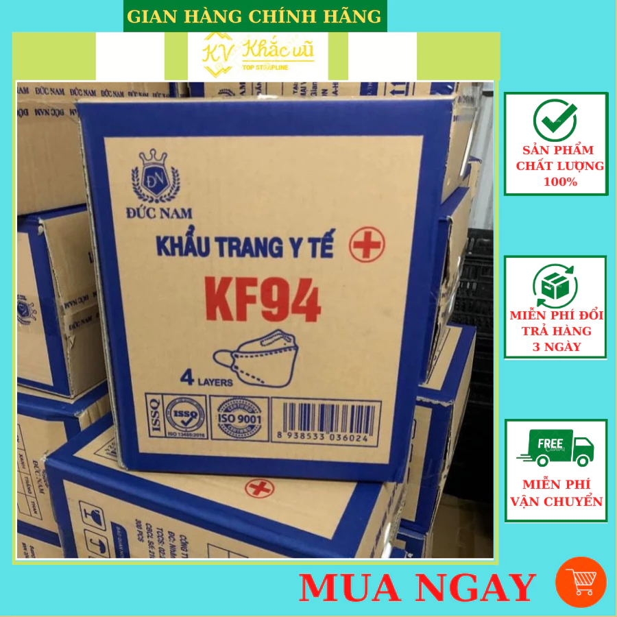 Thùng 300 Chiếc Khẩu Trang 4 Lớp KF94 ĐỨC NAM Chống Bụi Mịn - Kháng Khuẩn Hàng Cao Cấp Hàn Quốc