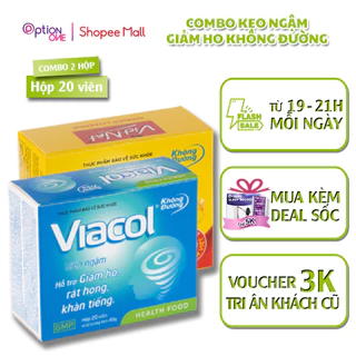 Combo 2 Hộp Không Đường Kẹo Ngậm Giảm Ho Rát Họng Viacol 20 Viên - Gừng Vietnat 20 Viên