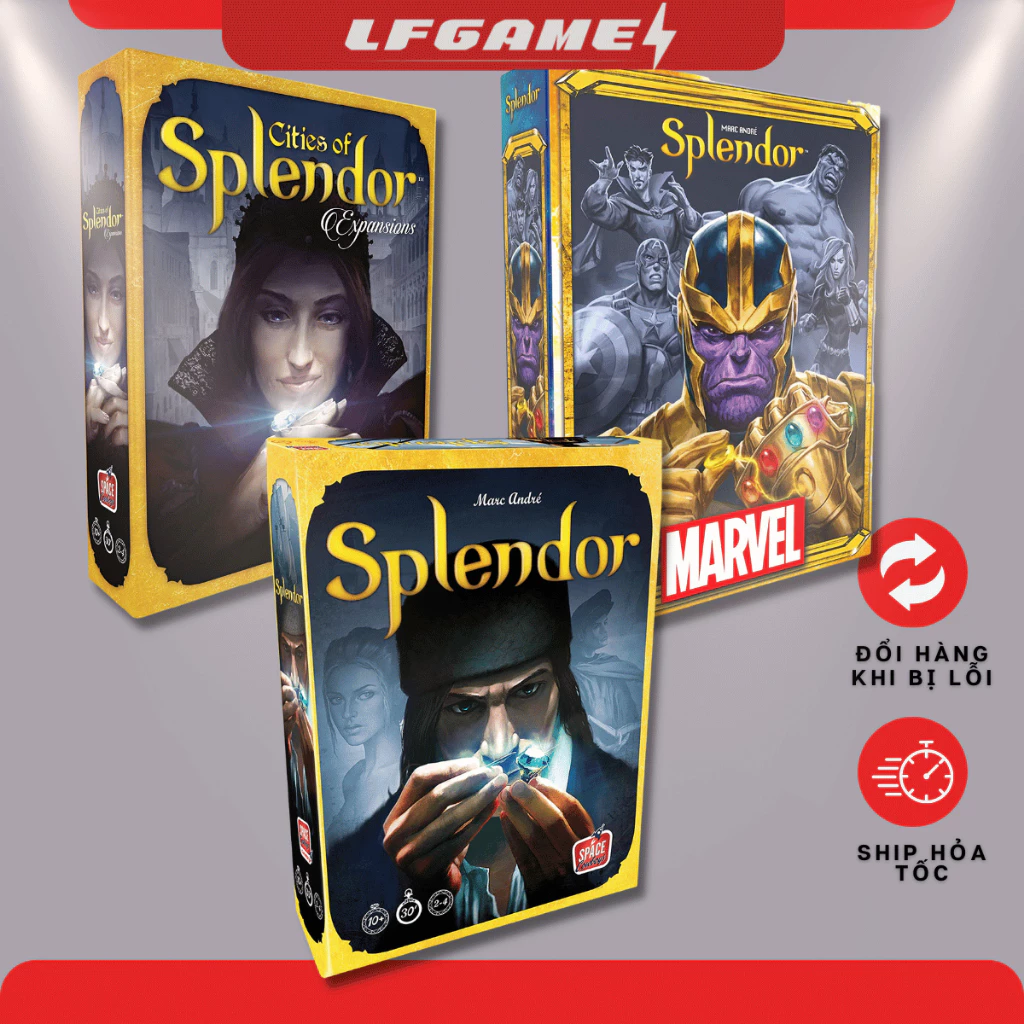 [Tặng Sleeves] BỘ TRÒ CHƠI BOARDGAME SPLENDOR, Cities Of Splendor Mở Rộng và Splendor MARVEL Bản cao cấp CHIP NHỰA