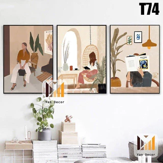 Bộ 3 tranh trừu tượng,tranh vintage T74 CHỌN KHUNG