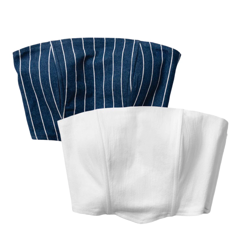 MIDDUA - Áo ống denim sọc/ denim trắng