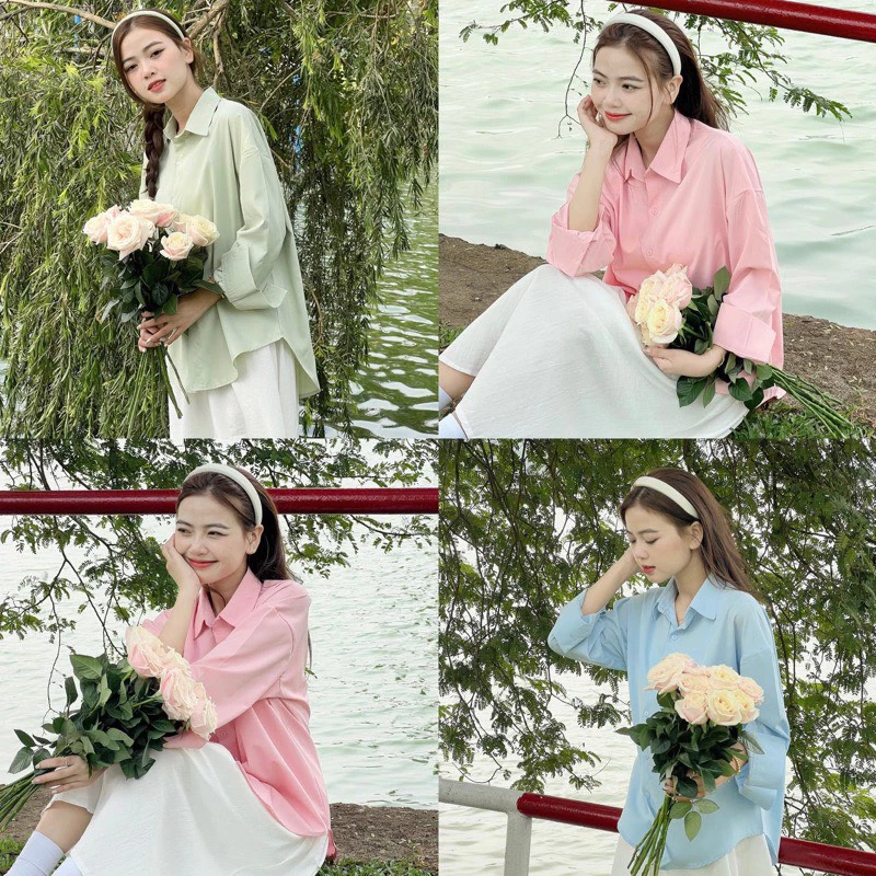 Áo sơ mi lụa form rộng dài tay tông màu pastel - áo sơ mi LƯU DIỆC PHI hot trend