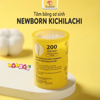 Tăm Bông Sơ Sinh Kichilachi Newborn Hộp Vàng Tăm Bông Cho Bé 2 Đầu Tròn Nhỏ