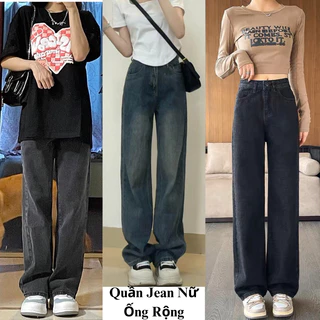 Quần jean nữ ống suông rộng CẠP CAO Zinme, quần bò jeans nữ xám đen ống rộng phong cách Retro Ulzzang 2023