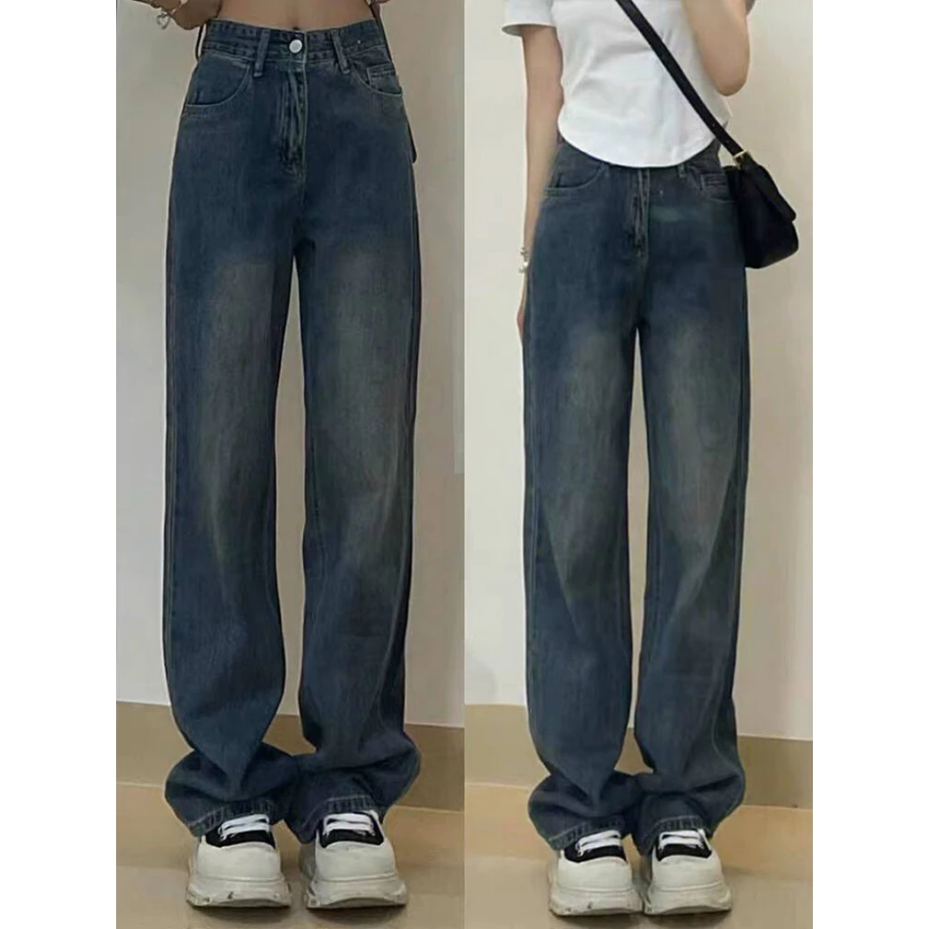 Quần jeans lưng cao ống rộng màu RETRO mài phong cách Ulzzang (Có size đại, bigsize) - KYUBI JW79