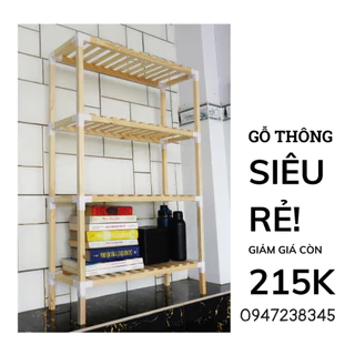 Kệ Để Giày Dép,Kệ Sách Đầu Giường- Đồ Trang Trí Gỗ Thông Mỹ 3 Tầng KT Cao 105* Rộng 60* Sâu 25CM