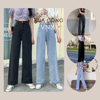 💃 Quần Jeans Nữ Ống Rộng Cạp Cao Dáng Culottes 3 Màu