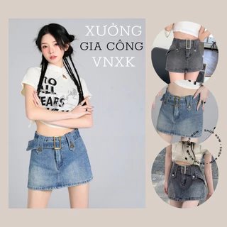 💃 Chân Váy Jeans Nữ Dây Đai Dáng Chữ A Fullsize 2 Màu