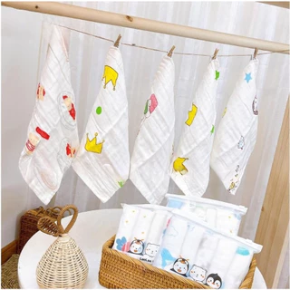 khăn xô sữa muslin 2 lớp Set 5 cho trẻ 27x27cm