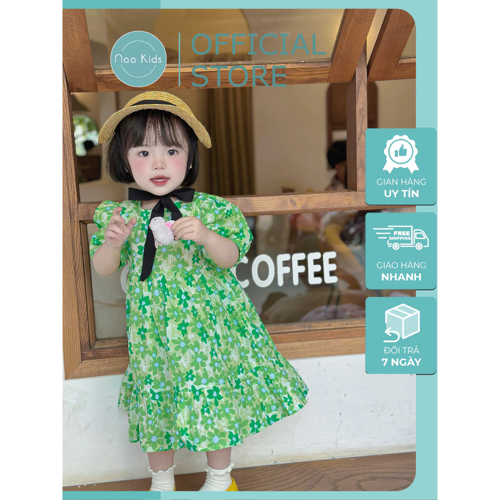 Váy thiết kế bé gái ,váy baby doll cho bé gái họa tiết hoa xanh dễ thương size 8-28kg (hàng cao cấp)