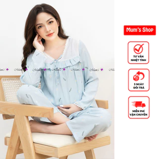 Bộ bầu & sau sinh Mum's shop BSS080 Đũi xanh ngọc hoa nhí bèo ngực