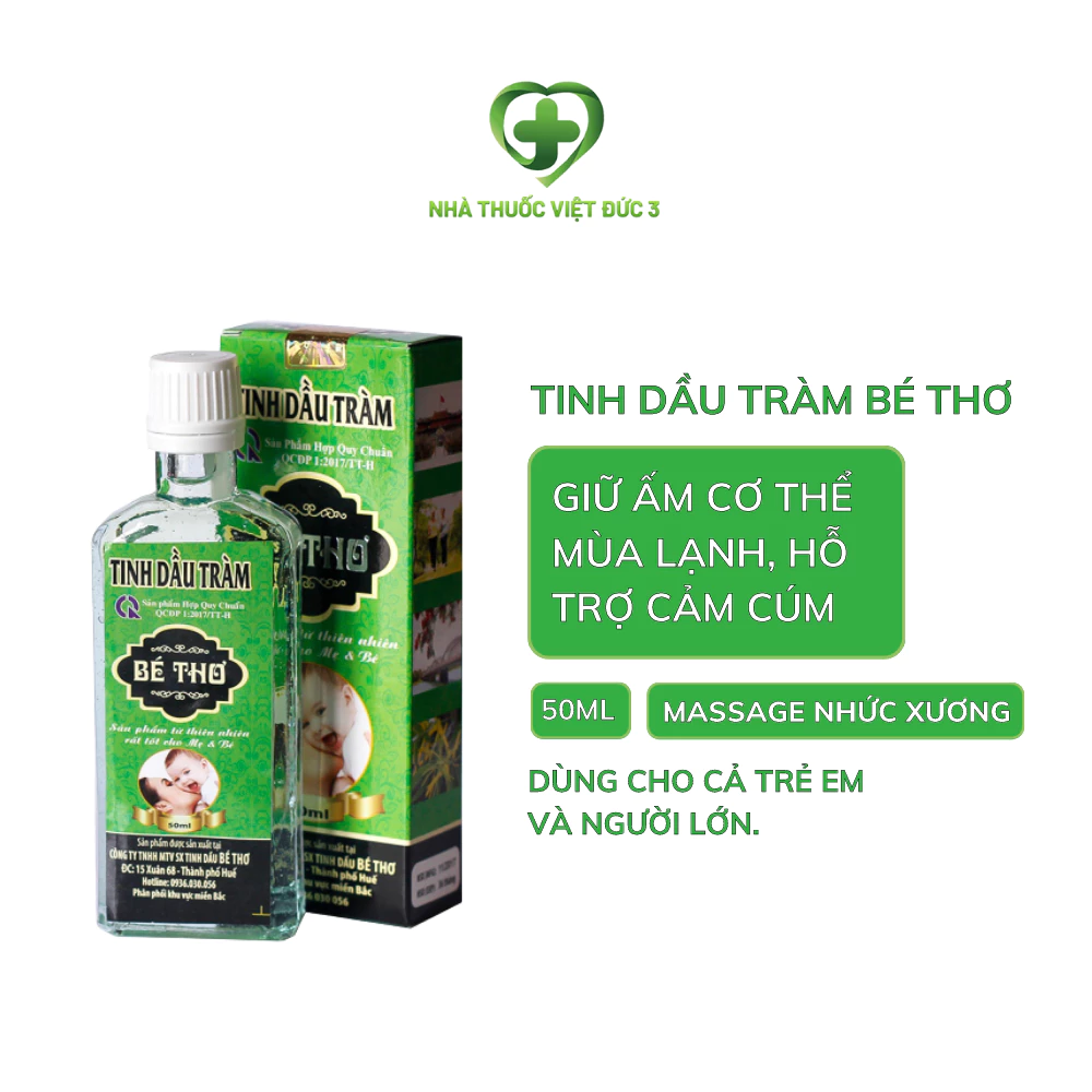 Tinh dầu tràm Bé Thơ tinh dầu giữ ấm, giảm đau bụng, sổ mũi, cảm cúm ho, hỗ trợ massage