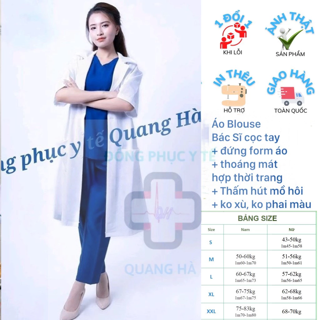 Áo Blouse Dài Ngang Gối, Cộc Tay Nam Nữ, Áo Choàng Bác Sĩ, Phòng Thí Nghiệm, Thẩm Mỹ Viện, Vải Kaki dày và Thô (Giá Sỉ)