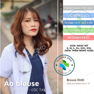 Áo Blouse Bác sĩ cộc tay, Áo choàng Blue Phòng Thí Nghiệm, Phòng Khám, Spa, Thẩm Mỹ Viện,Y Dược