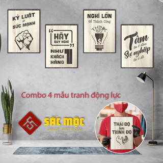 Combo 4 Mẫu Tranh Động Lực Gỗ Treo Tường Slogan Tạo Động Lực Trang Trí Văn Phòng Làm Việc Công Ty