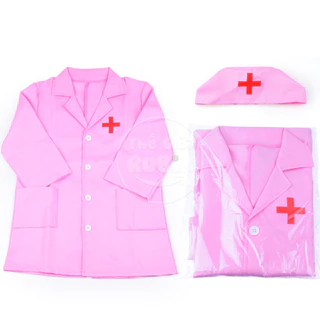 ✅Áo Bác Sĩ Y Tá + Mũ Nón. Đồ Chơi Tai Nghe, Ống Nghe Cho Bé Gái Màu Hồng.  Pink Doctor Shirt, Baby Doctor Shirt