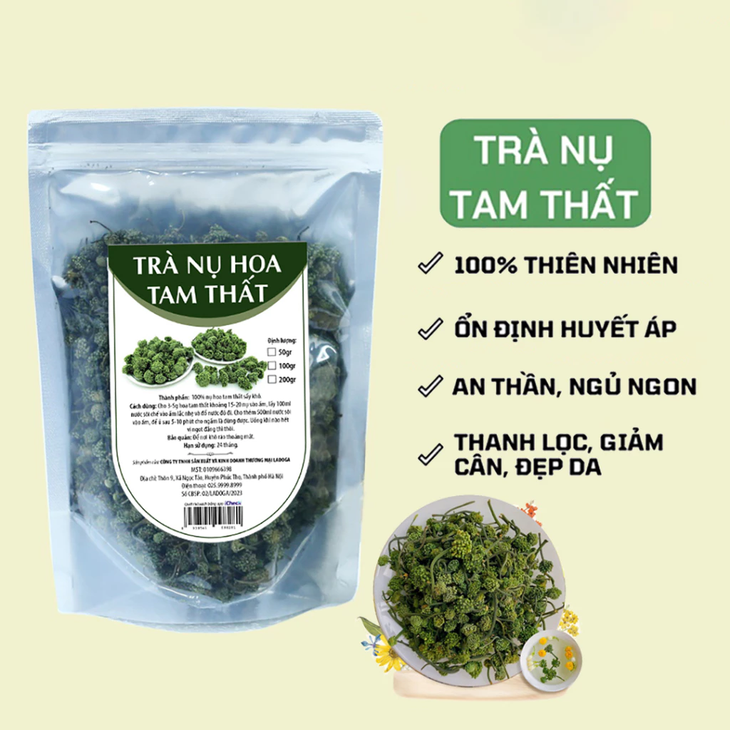 Nụ hoa tam thất LADOGA loại Vip đóng túi 100G và 200G dùng để pha trà giúp ngủ ngon, ổn định huyết áp