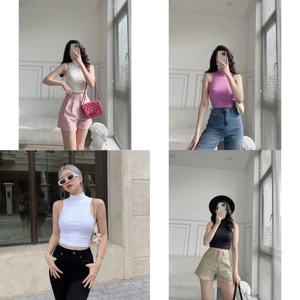 Áo Croptop Nữ Màu Trơn Sát Nách Cổ Lọ Chất Thun Bo Gân Co Dãn Dáng Basic Siêu Sexy Ms.B5