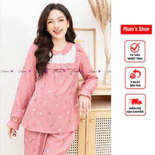 Bộ bầu và sau sinh Mum's shop  BSS082 Bộ đũi hồng hoa nhí dài tay cổ pha trắng