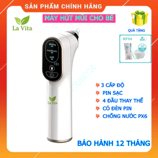 (HỎATỐC-1H) Máy hút mũi LA VITA cho bé và người lớn, 3 mức độ hút, 4 đầu thay thế, chống nước, pin sạc, đèn pin, cảm ứng