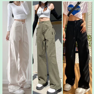 Quần Cargo Pants nữ, Quần kaki dây rút ZIA, lưng cạp cao thiết kế túi hộp ống rộng siêu cá tính