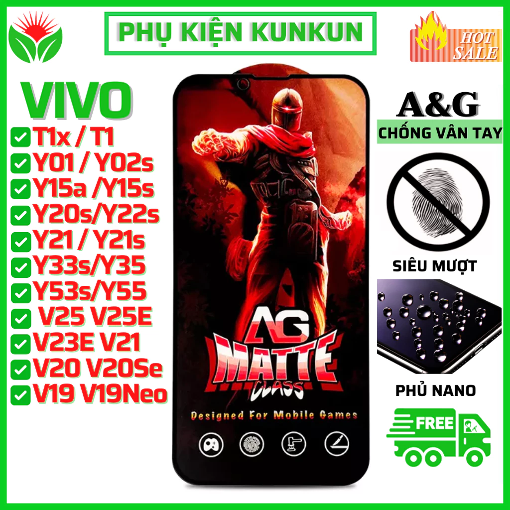 [AG Chống vân tay] Kính Cường Lực Vivo Y12s Y20 Y20s T1x Y30 Y15a Y15s Y35 Y55 Y33s Y22s Y16 Y21 Y21s Y02s Y01 V23e V25e