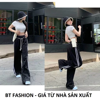 (Mua Lẻ hoặc Bộ) Quần Dài Nữ Jogger, Áo Thun Croptop Vải Xịn- BT Fashion (2 Sọc Sole, Phối Dây) - BT Fashion (SE01)