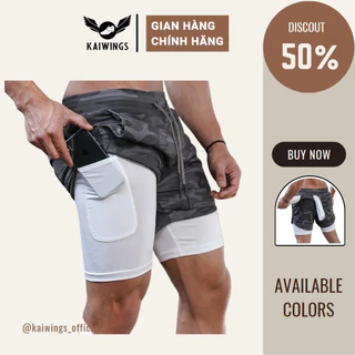 Quần short nam thể thao 2 lớp tập gym 4 túi KAIWINGS Quần đùi nam chạy bộ, boxing, tennis, bóng rổ, đạp xe đạp KP042