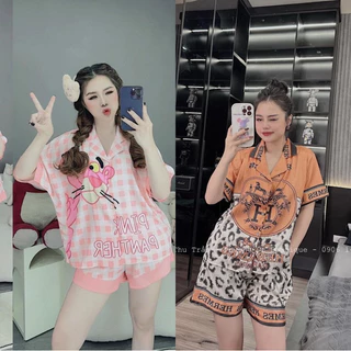 Pyjama Nữ Quần Đùi Áo Cộc Họa Tiết Siêu Xinh Vải Lụa Xước Hàng Loại 1