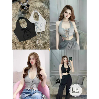 Áo kiểu yếm đeo cổ đan dây ngực croptop cực sexy , chất thun gân mềm mịn