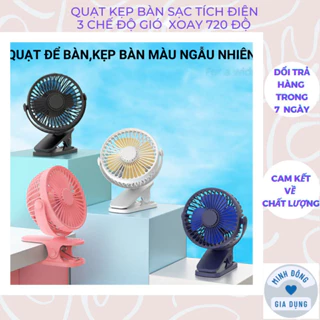 Quạt mini kẹp bàn tích điện 1 chế độ gió thích hợp cho văn phòng , xoay 720 độ kẹp chắc chắn siêu mát