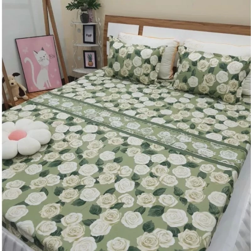 Ga trải giường 1m2,1m6,1m8 drap giường Cotton poly mẫu hoa hồng xanh cùng các màu khác
