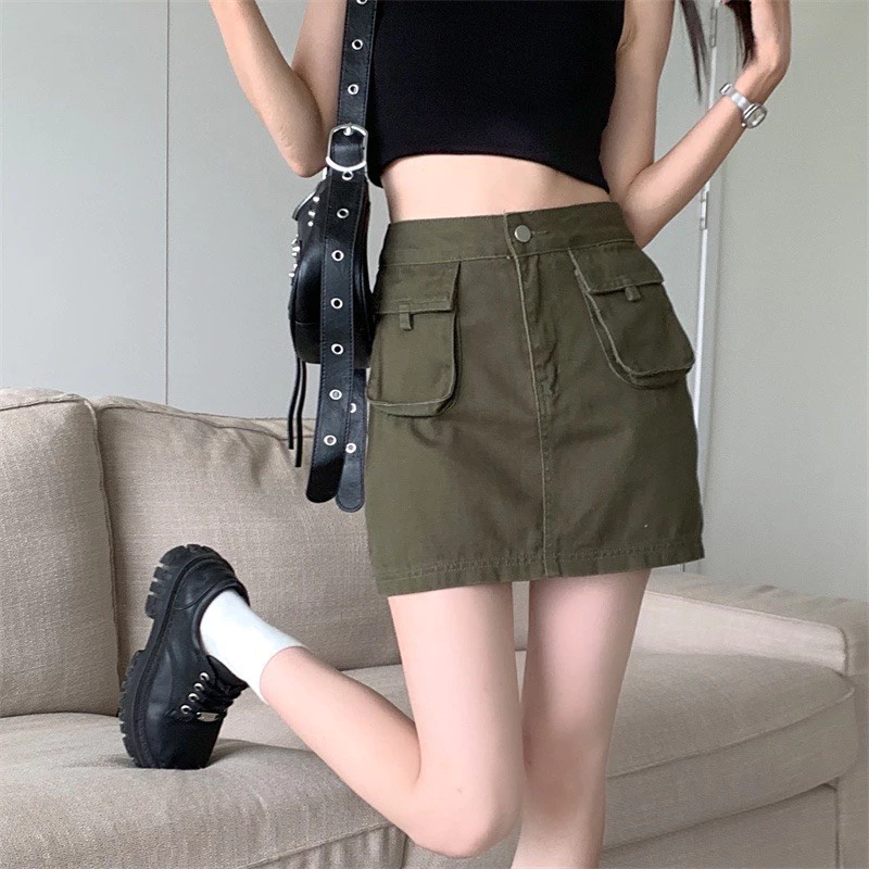 Chân Váy Kaki Túi Hộp Nắp Chữ A Có Bigsize Mã35