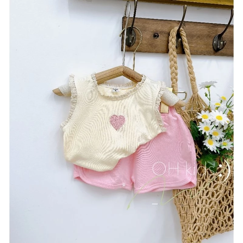 Set bộ bé gái thun borip hình tim, Bộ bé gái đi chơi, Set bộ bé gái dễ thương