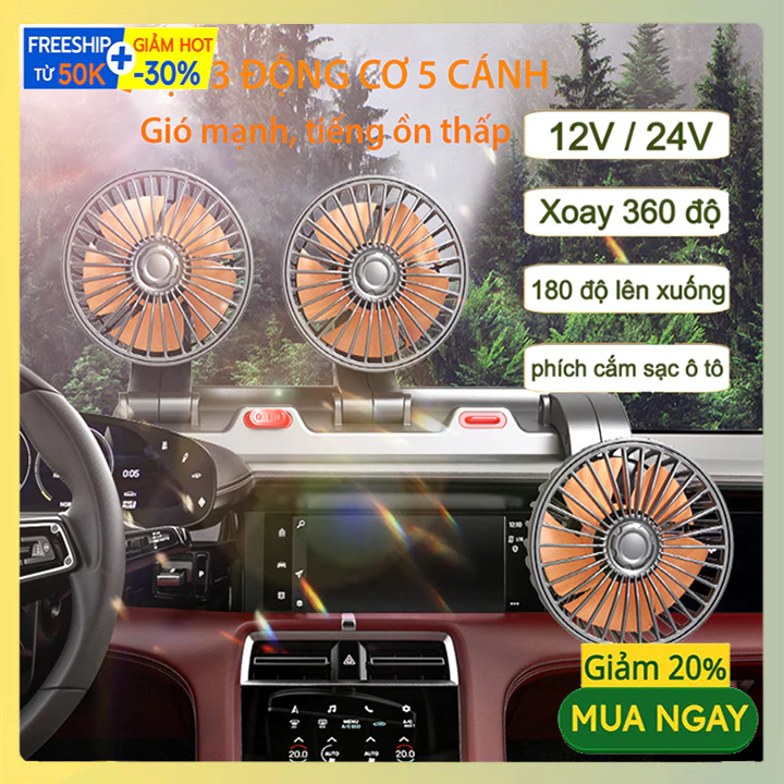 Quạt ô tô 12v 10W cắm tẩu 12v xoay 360 độ cho xe tải, xe con