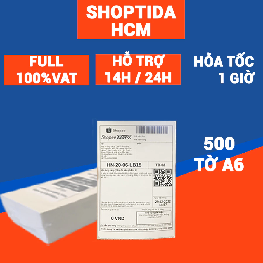 Giấy in nhiệt A6 Shoptida 500 tờ/ tệp, kích thước 10*15cm 3 lớp tự dán chống nước, sử dụng cho máy in đơn hàng SP46