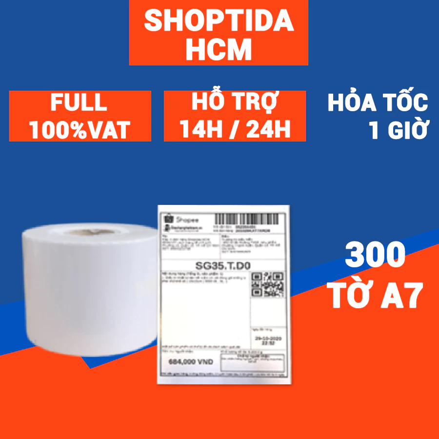 Combo 6 giấy in nhiệt Shoptida 300 tờ 7*10cm 3 lớp tự dán chống nước, sử dụng cho máy in nhiệt Shoptida SP46