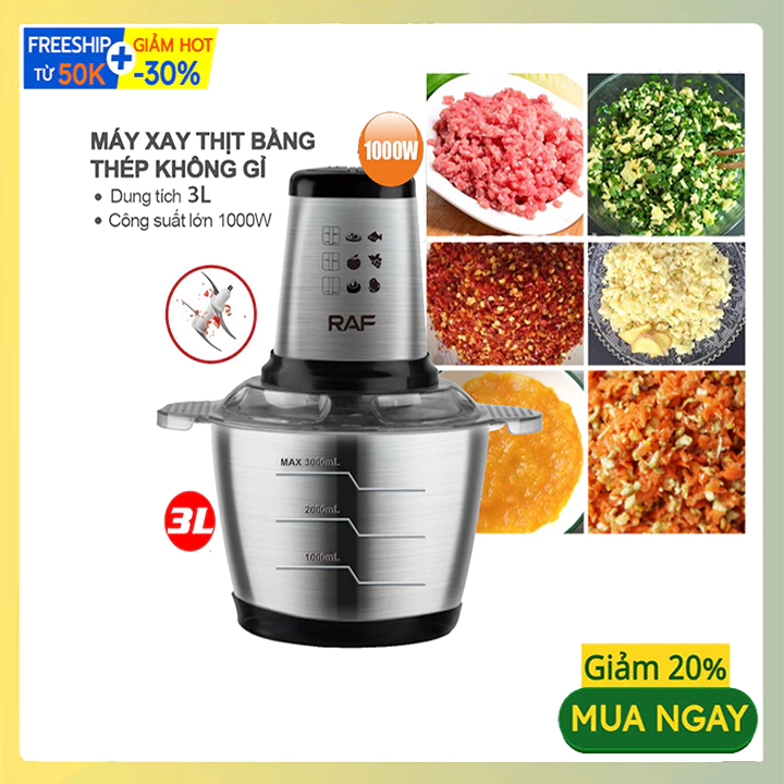 Máy xay thịt đa năng RAF1000W dung tích 3L xay thịt cá, rau củ đa năng tại nhà