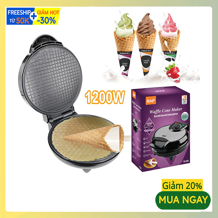 Máy làm vỏ ốc quế RAF 1200W kiểm soát nhiệt độ chính xác, bánh thơm ngon