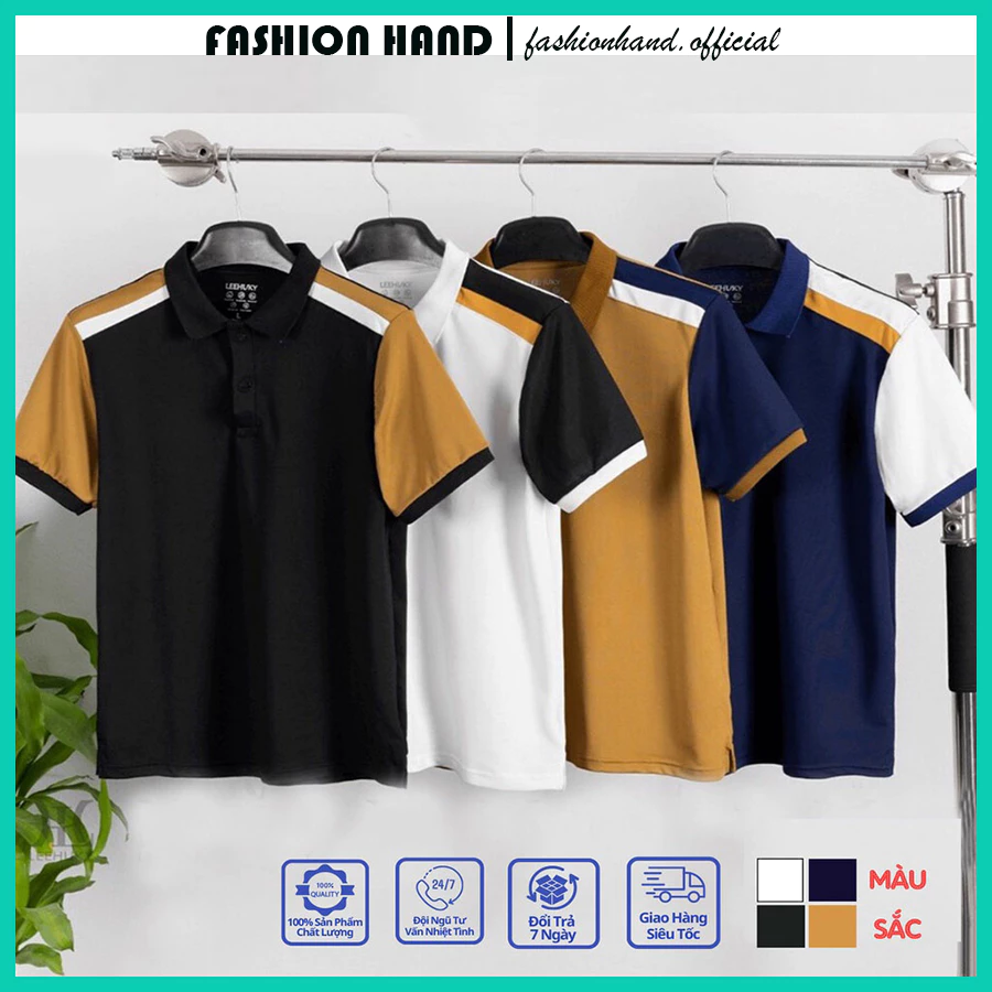 Áo polo nam tay áo phối màu cá tính chất vải cotton mặc mát co giãn bốn chiều - Fashion Hand