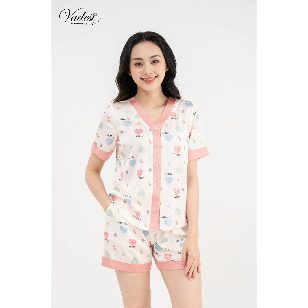 Đồ Bộ Pijama Nữ VADESI Đùi Cộc Cổ Y Lụa Luxury Mát Mềm Nhiều Họa Tiết Mặc Hè Sang Thoáng Nhẹ